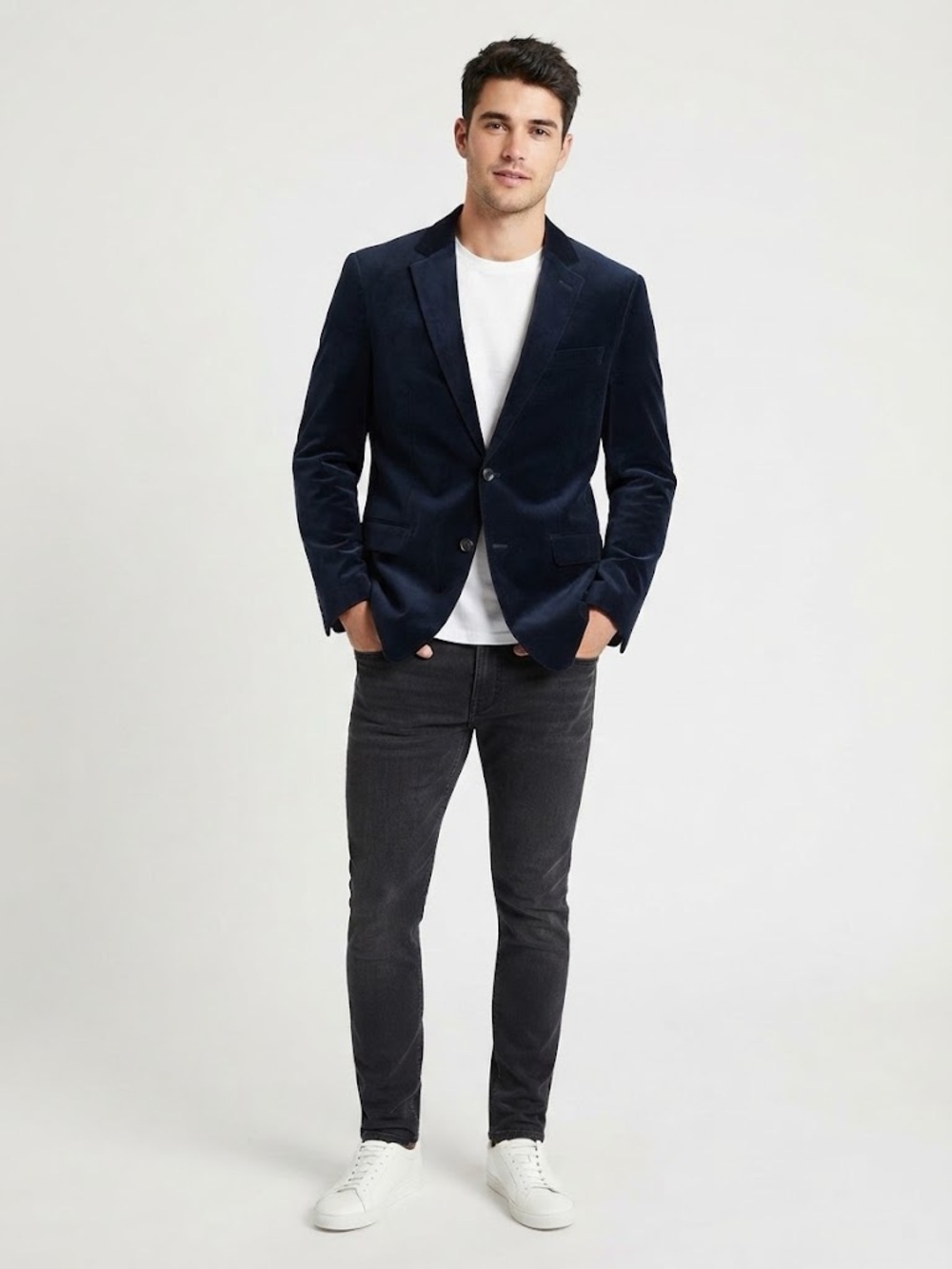 NWOT Men's Navy Velvet Blazer - Tailored Two-Button Sport Coat